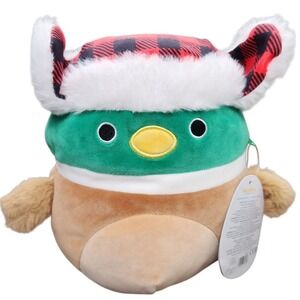 Squishmallows Avery Mallard Duck Red Plaid Trapper Hat 8" Plush Holiday Winter